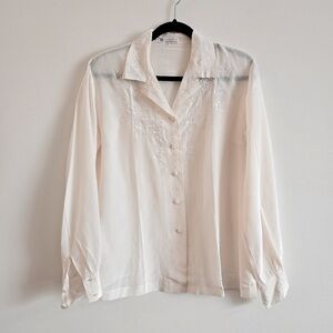 40 (L) Silk Embrodiered Buyton Down Shirt I cream